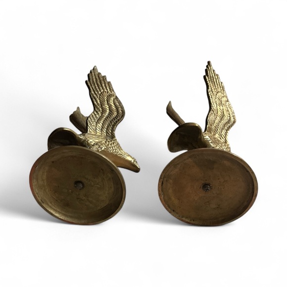 Vintage Brass Perching Eagle Statues-Set Of 2 - Picture 5 of 5